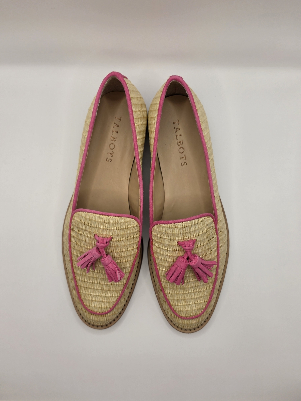 Talbots Straw Tassel Loafers Natural/Hot Pink Size 6.5M